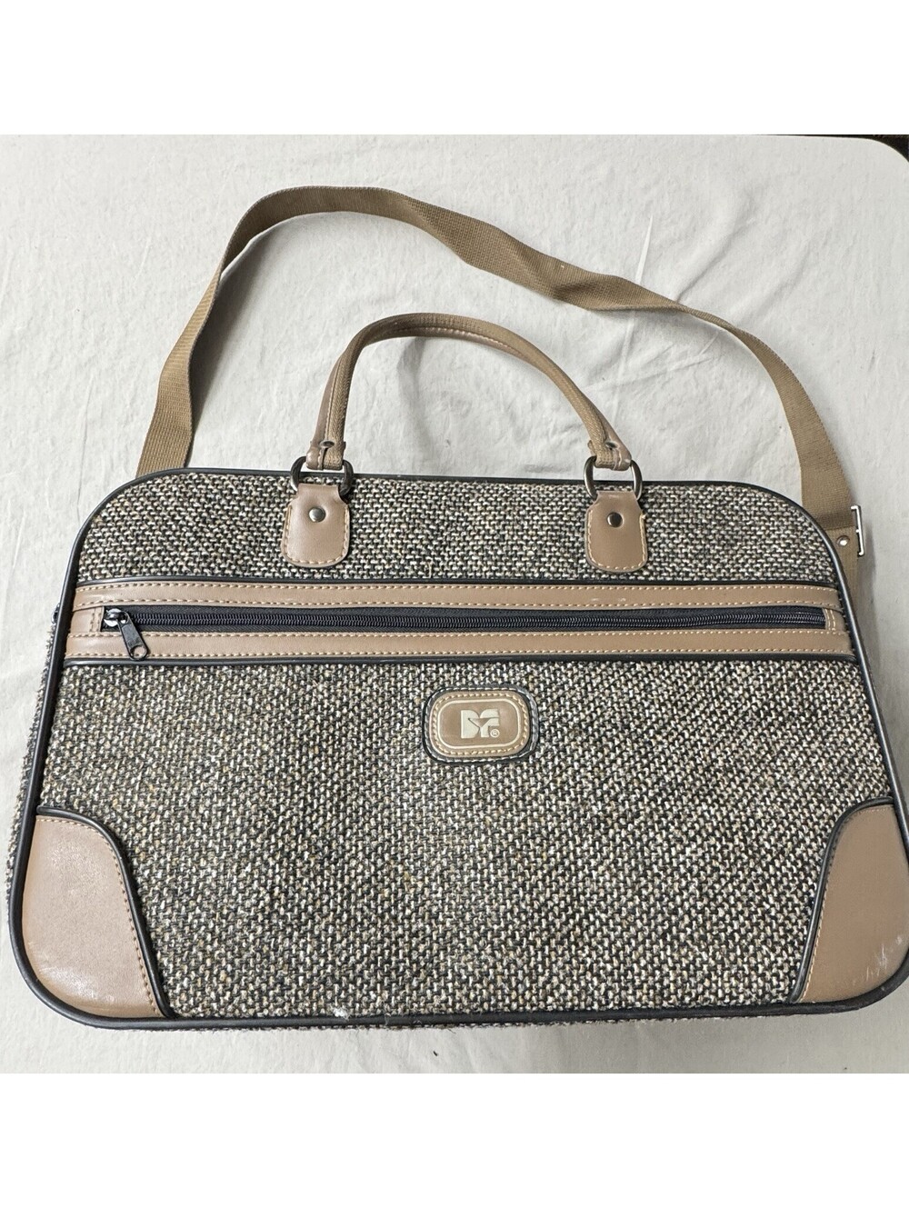 Diane Von Furstenberg Wool Tweed Double Strap Zip Around Large Luggage See Photo